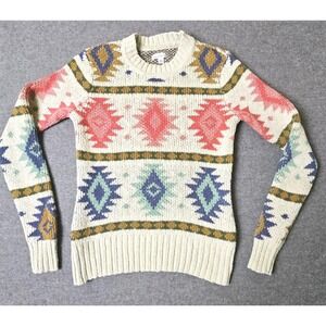 LL Bean Signature Sweater XS Womens Aztec Southwest Boho 100% Cotton Pullover